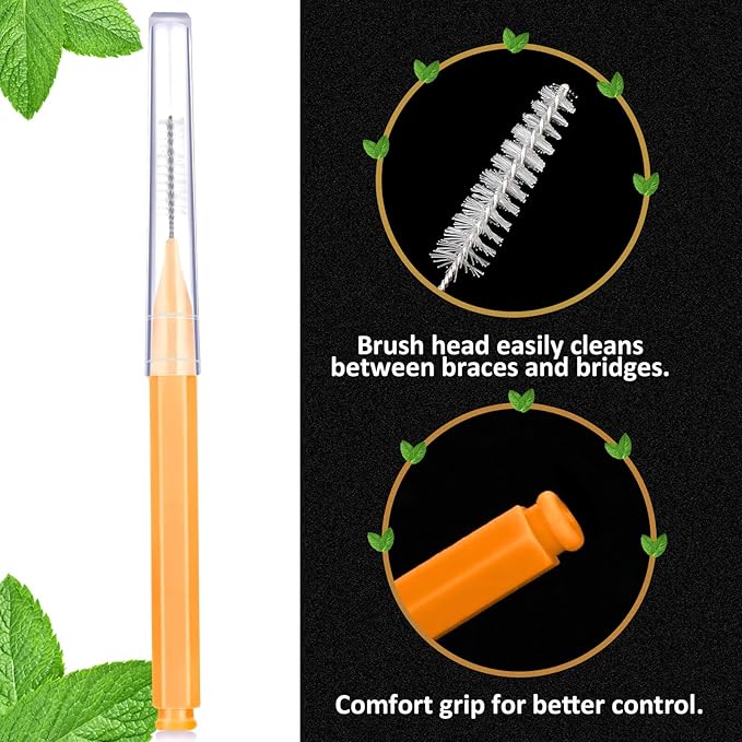 Patelai 100 Pieces Braces Brush for Cleaner Interdental Brush Toothpick Dental Tooth Flossing Head Oral Dental Hygiene Flosser Toothpick Cleaners Tooth Tool(Orange,Ideal Size)