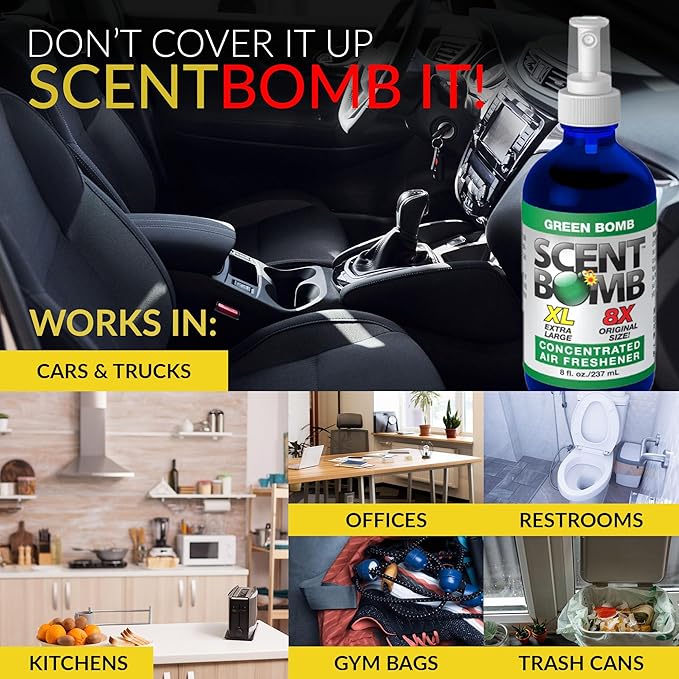 Scent Bomb Air Freshener Spray, Long-Lasting Odor Eliminator for Home & Car, Effective Deodorizer for Kitchen, Bathroom, Fresh Room Spray & Smell Neutralizer, Green Bomb Scent