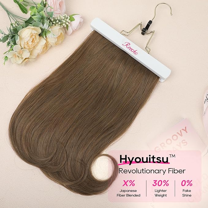 REECHO Clip-in Hair Extensions, 4PCS Lace Weft, 14" Short Wavy, Invisible, Natural Soft Hairpieces for Women, Light Brown