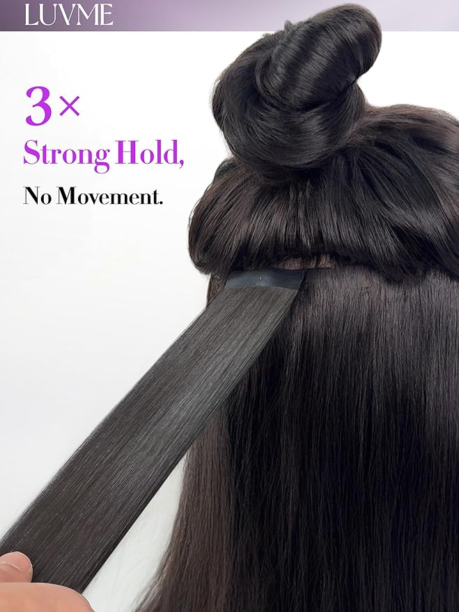 LUVME Tape in Extensions Human Hair 2 Pack 110g 50pcs per Pack 18 Inch Yaki Straight Natural Black Invisible Double Sided Tape Extensions