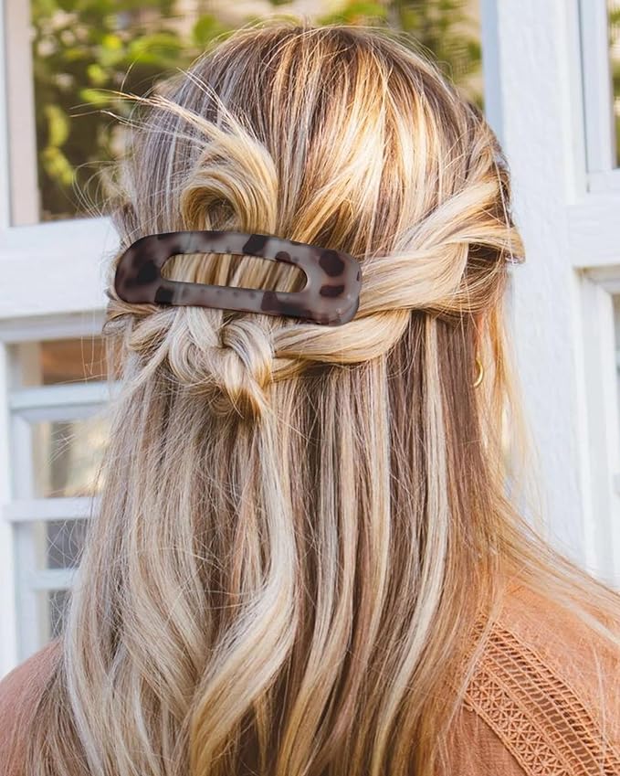 6 PCS French Flat Hair Clips for Women 2 Styles Large Matte Flat Claw Clips Strong Hold No-Slip French Hair Barrettes for Thick Thin Hair(Leopard 2)