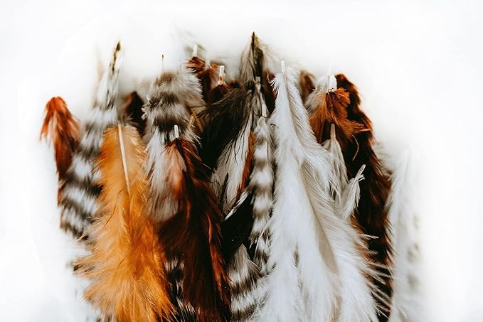 15 Natural Fluffy Color Hair Feathers - 7”- 12” Long - Natural Fluffy Hair Extension, Feather Hair Extension DIY Kit - Eye-Catching Design - 20 Micro-link Beads - 100% Real Rooster Feathers