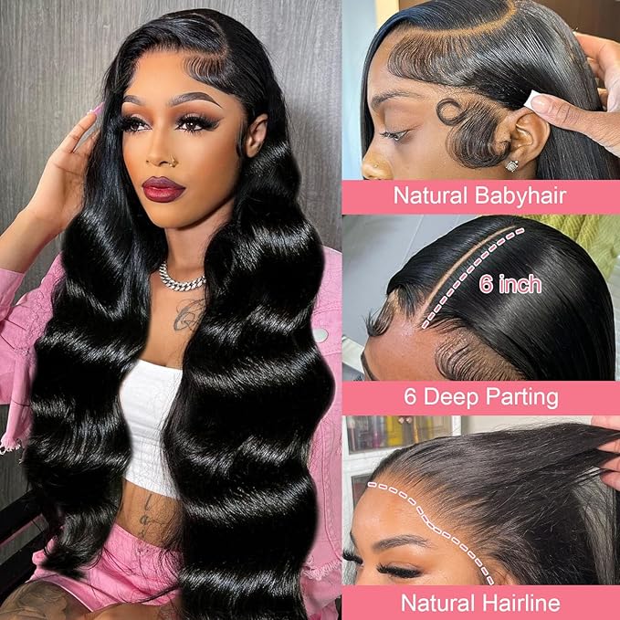 13X6 Body Wave Lace Front Wigs Human Hair 12A 250% Density 24 Inch Lace Frontal Wigs Human Hair Glueless HD Lace Front Wigs Human Hair Natural Color