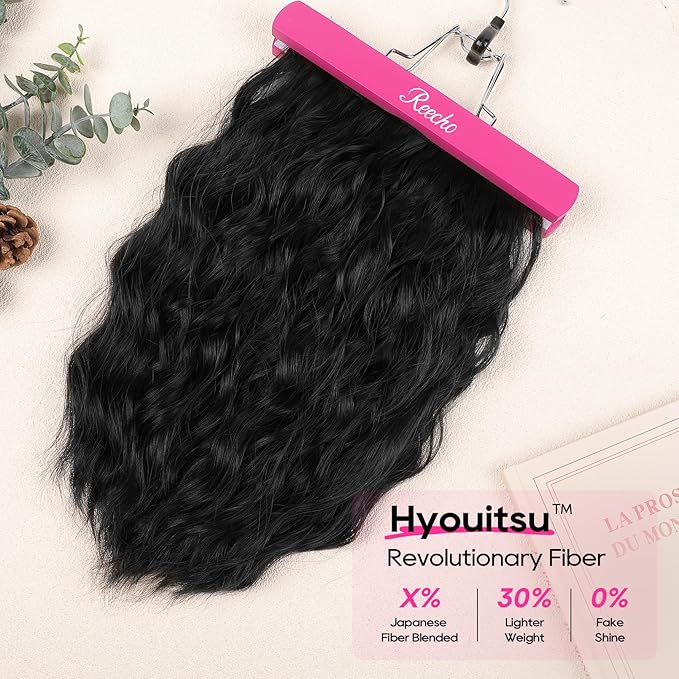 REECHO Clip in Hair Extensions, 4PCS Hair Extensions 14" Short Wavy Invisible Lace Weft Natural Soft Hairpieces for Women – Black