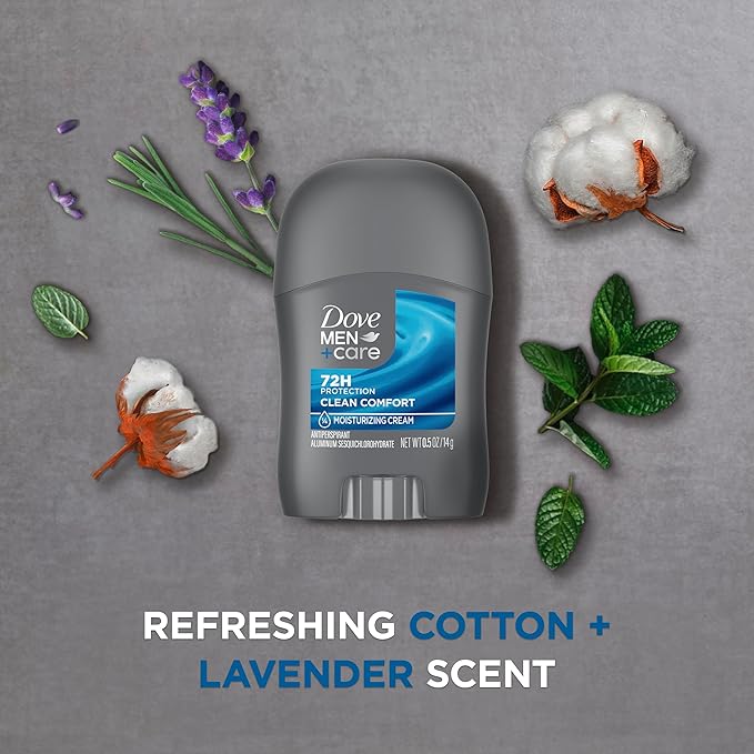 Dove Men+Care Antiperspirant Deodorant Stick Clean Comfort 72-Hour Sweat & Odor Protection Antiperspirant for Men With 1/4 Moisturizing Cream 0.5 oz (Pack of 3)