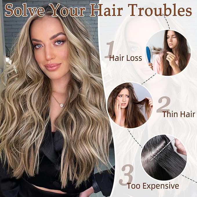 Vigorous Clip in Hair Extensions Light Blonde & Golden Blonde Long Wavy Hairpieces 20Inch Hair Extensions Clip Ins Soft Synthetic Hairpieces for Women (7Pcs)