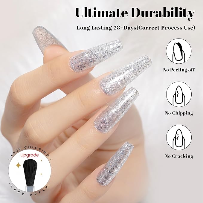 YTD Likomey Gel Nail Polish,15ml Colorful Silver Glitter Nail Gel,Fall Winter Shiny Sparkly Salon Home DIY Manicure UV Color Varnish,SF438