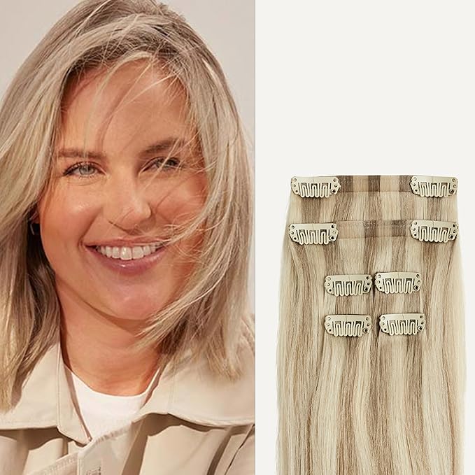 Luxy 100% Remy Human Hair Extensions for Thin Hair Thinning Hair Fill-Ins – 6 Seamless Wefts Multi-Dimensional Color Blend - Natural-Looking Volume & Coverage 50 grams 12" Dimensional Beige Blonde