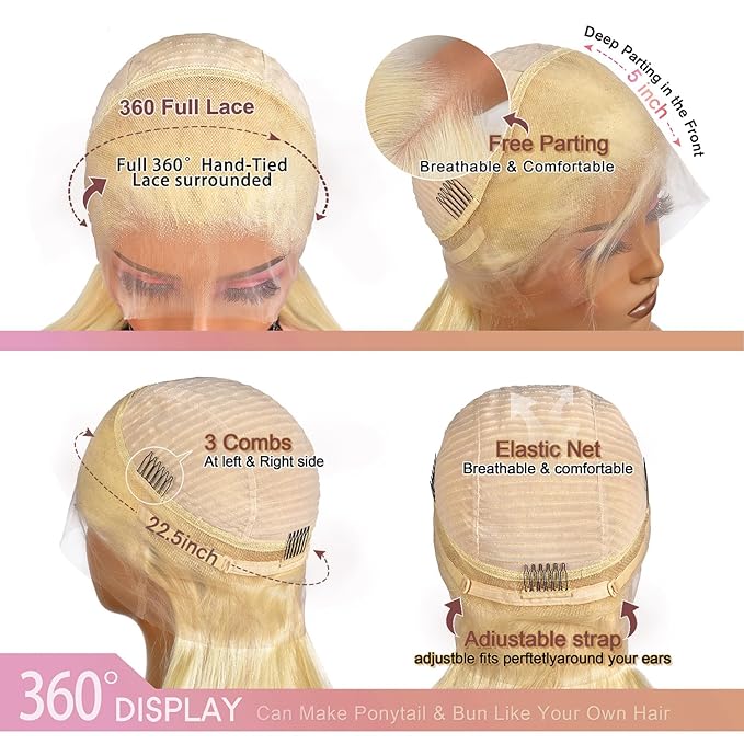 Alimubi 613 Lace Front Wig Human Hair 360 Lace Front Wigs Body Wave Full Lace Human Hair Wigs 200 Density HD Lace Front Wigs Human Hair (40 inch)