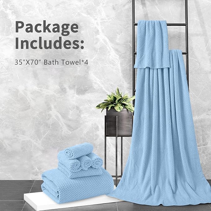 Extra Large Bath Towel Set of 4 (35"x70"),Oversized Bath Sheet Super Soft Highly Absorbent Jumbo Bathroom Towel Set Microfibers Quick Dry Shower Towel for Hotel,Bathroom,Guest,Spa,Gym (Blue)
