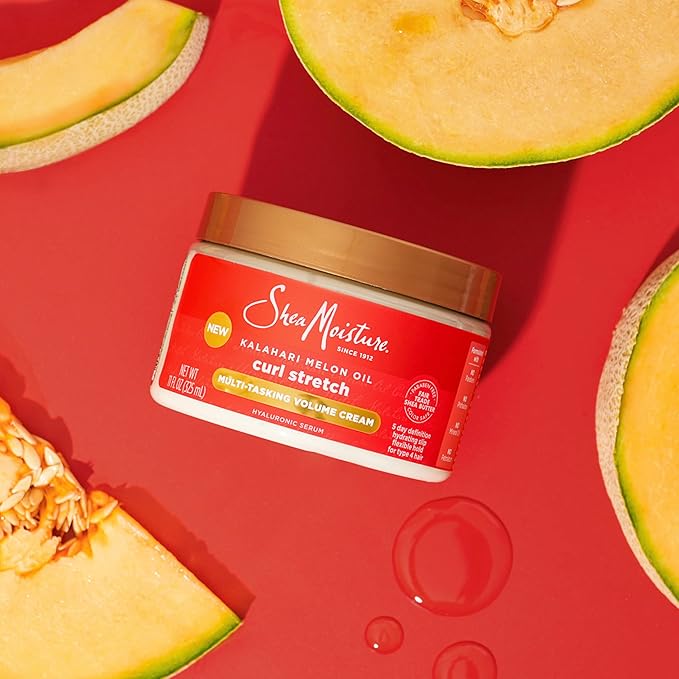 SheaMoisture Curl Stretch Multi-tasking Volume Cream Kalahari Melon Oil and a Tropical Vacation Scent With Hydrating Hyaluronic Serum, Defines Type 4 Curls For Days 11 Fl Oz