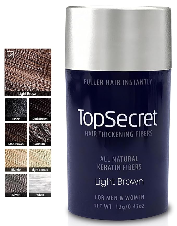 Top Secret Hair Thickening Building Fibers Refills - Undetectable & Natural Hair Filler - for Men & Women - Instantly Fill In Fine Thinning Hair - Weather & Sweat Resistant (Light Brown, Regular)