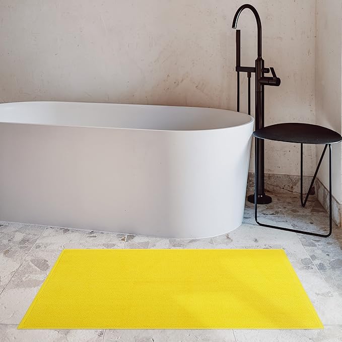 Cotton Paradise 100% Cotton Non Slip Bath Mats for Bathroom, 17x24 inch Soft Absorbent Quick Dry Machine Washable Floor Bath Mat, Yellow