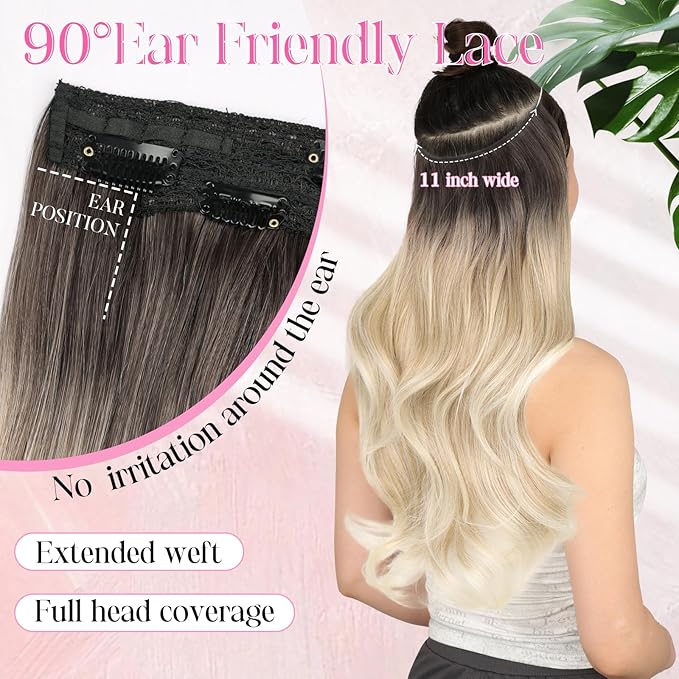 Invisible Wire Hair Extensions Layered Long Wavy Hairpiece for Women Transparent Wire Adjustable Size 6 Secure Clips Invisible Headband Hair Extension Brown to Blonde 20 Inch