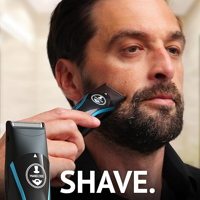 MANECODE® 11-in-1 Beard & Hair Trimmer for Men – Self-Sharp Blades® USB-C, Waterproof, LED Display Multi-Grooming Kit