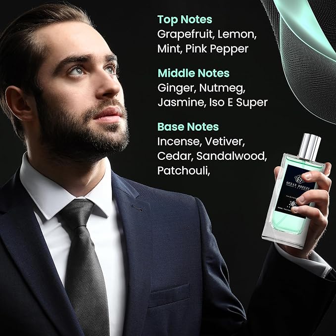Ocean Breeze Cologne for Men - Fresh Citrusy, Pine-Like Aroma, Deep Earthy Undertones of Cedar, Sandalwood, and White Musk, Long-Lasting Men’s Fragrances – 100 ml