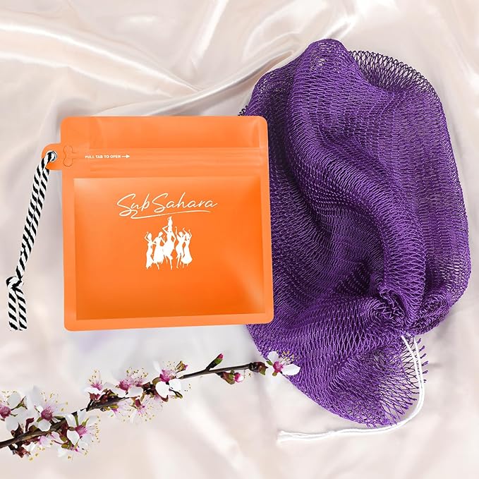 SubSahara African Net Sponge Authentic - 2 Pieces Exfoliating Scrubber for All Skin Types, Ideal for Face & Body Daily Use, Durable, Gentle Exfoliation (Purple & Pink)