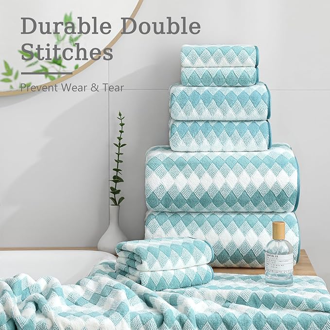 8 Piece Bathroom Towel Set Aqua |2 Oversized Large Bath Towels Sheet,2 Hand Towels and 4 Washcloths| 600GSM Ultra Soft Luxury Premium Towel Set Highly Absorbent Quick Dry Hotel Towel Collection