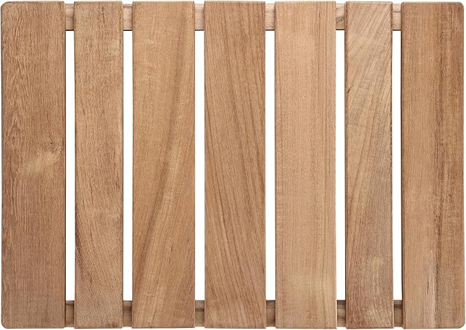 Natural Teak Wood Shower Bath Mat,23.43 * 16.73 Inches,Non-Slip Rubber Feet, Premium Wooden Floor Mats for Spa, Sauna, Pool and Hot Tub, Flooring Decor and Protector, Indoor and Outdoor Use
