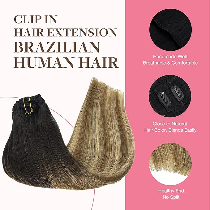 GOO GOO Clip in Hair Extensions Real Human Hair, Remy Human Hair Extensions Clip ins for Women, Natural Human Hair, 22inch 150g 9Pcs, 2/6/18 Balayage Brown to Dirty Blonde