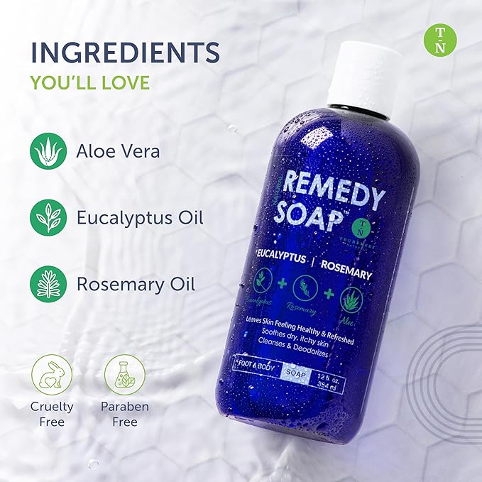 Truremedy Naturals Body Wash 2-pack (12 oz Each) Natural Antifungal Shower Gels - Tea Tree & Peppermint and Eucalyptus & Rosemary