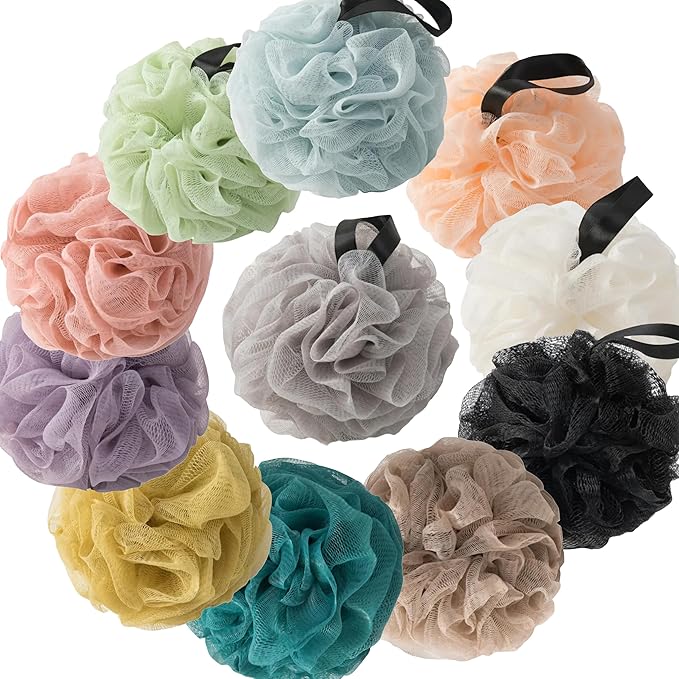 Loofah Sponges for Shower,Everything Light 8 Pack - Blue, Purple, Light Green, Beige, Orange, Yellow, Peacock Green & Khaki