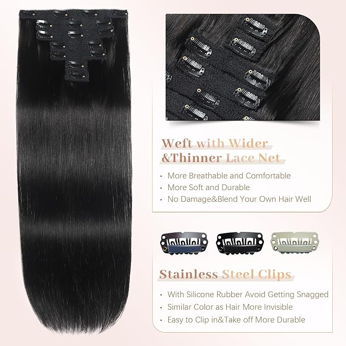 Sisily Clip in Hair Extensions Real Human Hair,22 inch 120g, Natural Straight Human Hair Clip in Extensions for Black Woman, Soft Straight 7pcs Per Set with 16 Clips Double Weft