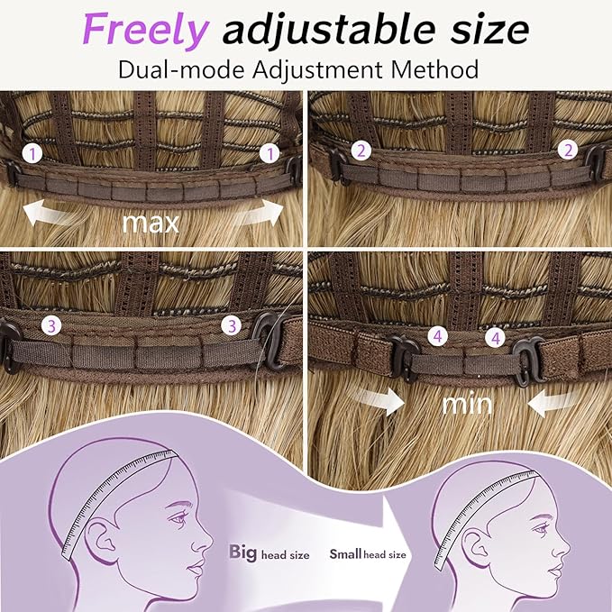 AISI HAIR Brown To Blonde Wavy Wig for Women,14 Inch Shoulder Length Middle Part Wavy Bob Lace Hairline Wigs Synthetic Heat Resistant Fiber Wig for Daily Party Use