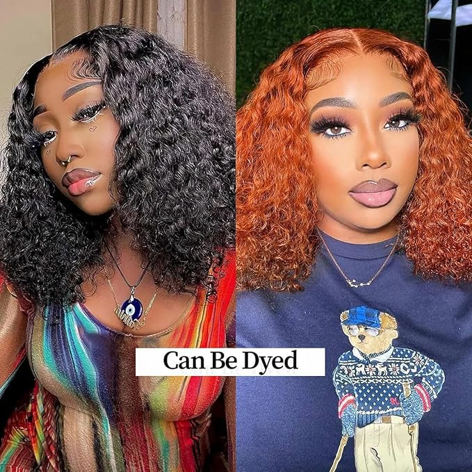 Glueless Wigs Human Hair Pre Plucked Pre Cut Deep Wave Bob Wig Human Hair 4x4 HD Lace Closure Wigs for Beginners 180% Density Natural Color 10 inch