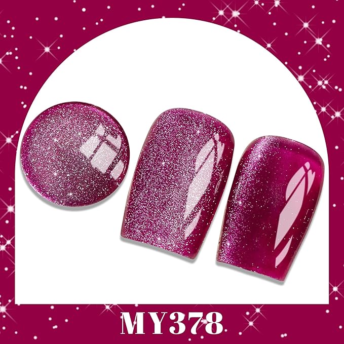 YTD Likomey Cat Eye Gel Nail Polish,15ml Bright Plum Pink Holographic Translucent Neutral Velvet Jelly Sheer Magnetic Dragon Fruit Shimmer Glitter Fall Winter UV Color Varnish with Magnet Stick,MY378