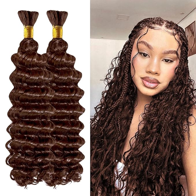 20 Inch Human Braiding Hair 100g Deep Wave Bulk Human Hair for Braiding Brazilian Virgin Human Hair Bundles Wet and Wavy Bundles No Weft Curly Human Hair Extensions for Boho Braids #4