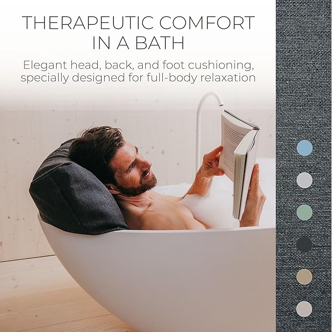 BADESOFA® Luxury Bath Pillow Set 2-Piece – Large Back Pillow & Foot Pillow for Tub – Spa-Grade Comfort for Head, Neck, Back & Feet – Quick Drying Bathtub Cushion Set in Charcoal