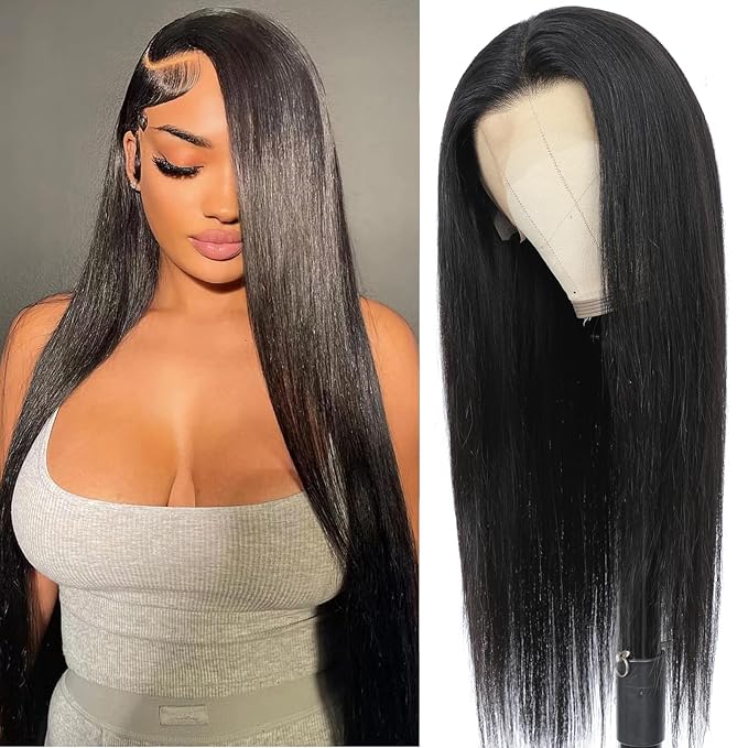 13x6 Lace Front Wigs Human Hair 250% Density Straight HD Transparent Lace Front Human Hair Wigs for Women 13x6 Straight Wigs Brazilian Wigs Human Hair Natural Color(straight wigs, 24 Inch)