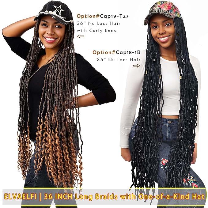36" Nu Locs Crochet Hair Curly Ends Gradient Brown, Pearl Baseball Cap Wigs for Women Girls Easy Styling