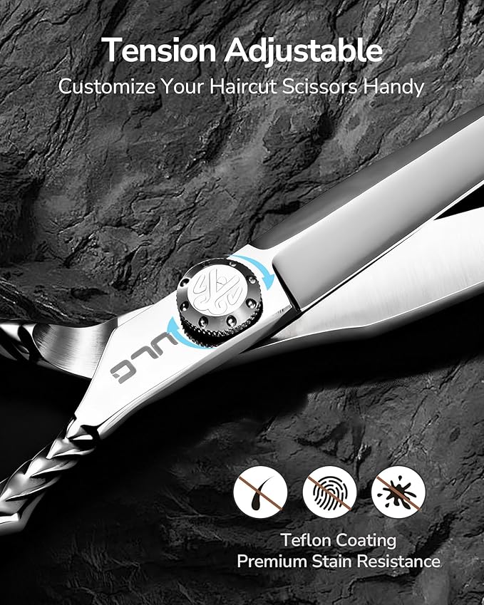 Professional Hair Cutting Scissors for Home & Salon – ULG 6.5" Premium Barber Shears with Adjustable Tension, Offset Handle, Ergonomic Grip & Sharp Stainless Steel Blades for Women, Men & Kids, Silver