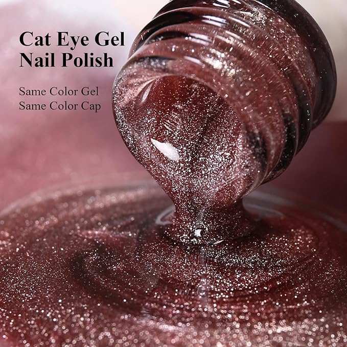 10ml Hema Free Pink Cat Eye Gel Nail Polish Soak Off Long Lasting Holographic UV/LED with Magnetic Stick Gift for Women 1Pcs