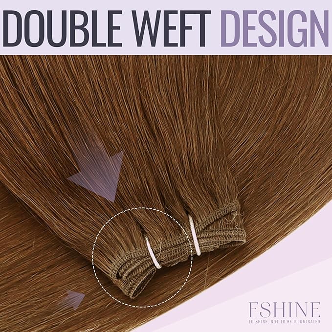 Fshine Weft Human Hair Extensions Color Copper Red Hair Extensions Remy Hair Invisible Sew in For Women Human Hair Straight Wefts 100G 20 Inch