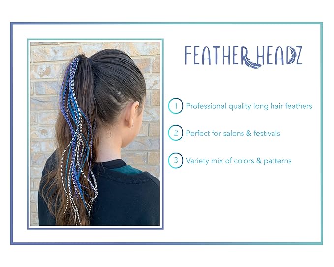 21 Purple, White & Turquoise Grizzly Hair Extensions – 9”–14” Long – DIY Rooster Kit with 20 Micro-Link Beads – 100% Real Feathers – Eye-Catching Boho Style