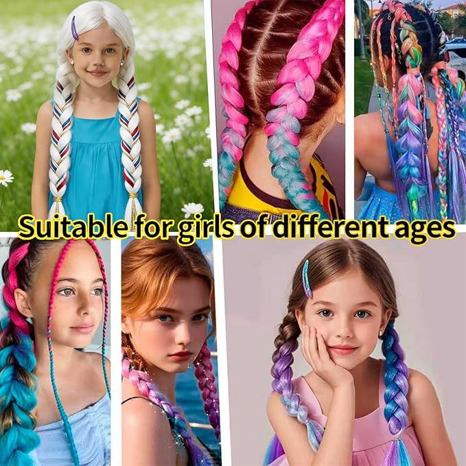 2 Pack Braid Ponytail Extensions, 26 Inch Braided Ponytail Wig with Elastic Tie for Girls (Grey, 26 Inch)