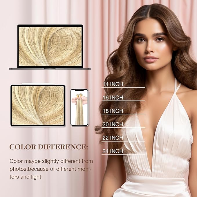 GOO GOO K Tip Hair Extensions Real Human Hair, Invisible Remy Hot Fusion K Tip Hair Extensions, 20inch 50g 50S, 18A/613A Dark Blonde Highlighted Bleach Blonde