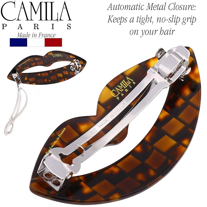 Camila Paris CP2969 French Hair Barrette Clip for Girls, Handmade Kiss Brown, Strong Hold Grip Hair Clips for Women, No Slip Automatic Closure, Durable Styling Girls Hair Accessories, Made in France