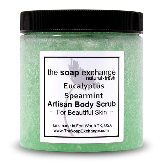 The Soap Exchange Sugar Body Scrub - Eucalyptus & Spearmint Scent - Hand Crafted 16 fl oz / 480 ml Natural Artisan Skin Care, Shea Butter, Exfoliate, Moisturize, & Protect. Made in the USA.