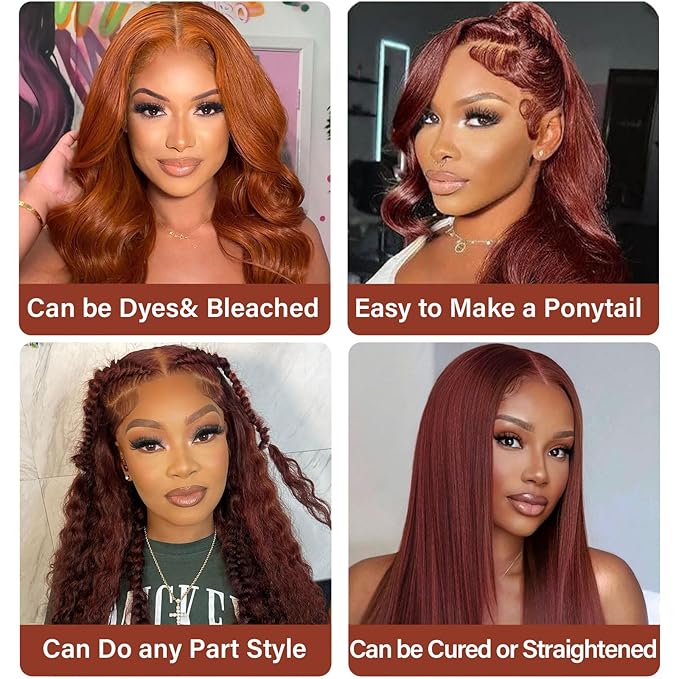 Aicrelery 32 Inch Reddish Brown Lace Front Wigs Human Hair Pre Plucked 13x6 HD Transparent Body Wave Auburn Colored Lace Front Wig Glueless Wigs Human Hair Lace Frontal Wigs