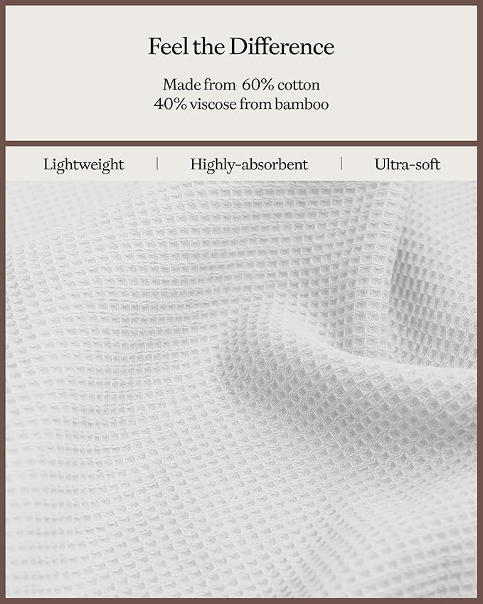 Cozy Earth Waffle Hand Towels - 60% Cotton 40% Viscose from Bamboo Hand Towels 20 x 30 Inches - Soft & Absorbent Terry, Reversible Mini Textured Waffle & Weave Pattern - 2 Pack