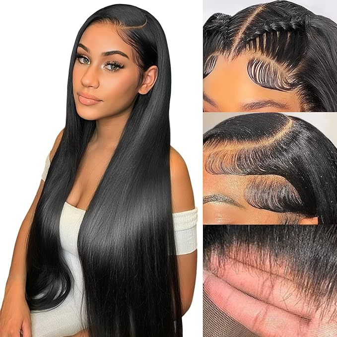 34Inch Straight Wigs Human Hair 13x6 Lace Front Wigs Human Hair Pre Plucked 200 Density HD Transparent Lace Frontal Wigs for Women Straight Glueless Wigs Human Hair Natural Color