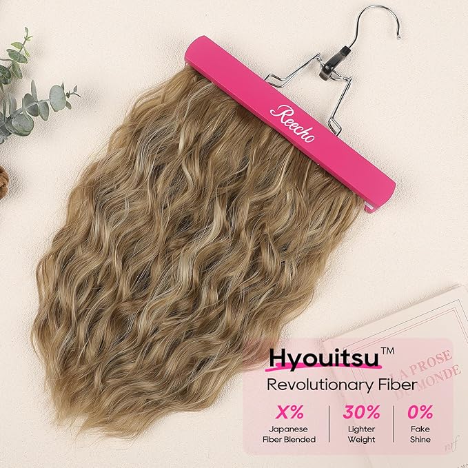 REECHO Clip in Hair Extensions, 4PCS Hair Extensions 14" Short Wavy Invisible Lace Weft Natural Soft Hairpieces for Women – Light Brown with Blonde Highlights