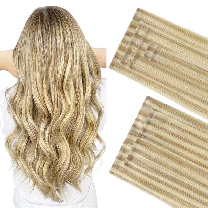 GOO GOO Invisi Edge Clip in Hair Extensions Set, 12inch 85g, 5pcs Injected Seamless PU Clip ins and 2pcs Classical PU Clip inss, Virgin Real Human Hair, #P16/22A