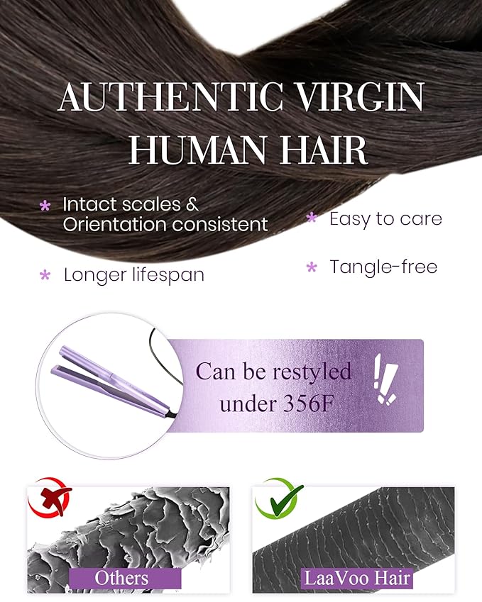 LaaVoo Micro Link Hair Extensions Human Hair Darkest Brown Microbead Extensions Brown Micro Loop Hair Extension Real Human Hair 1g/Strand 50g 16in