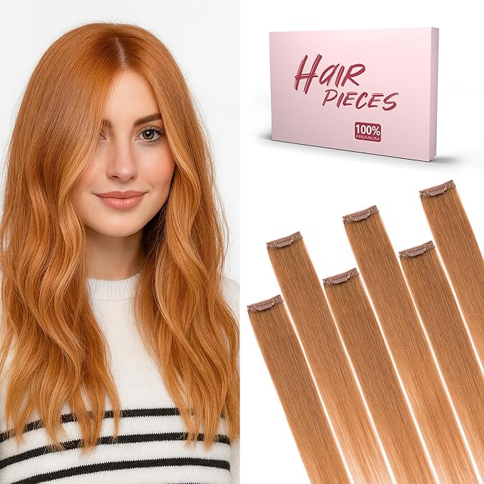 SEGO Single Clip In Hair Extensions Real Human Hair 6 Pcs Individual Clip Ins Highlight Remy Balayage Straight Soft Seamless Hairpieces for Women -18 Inch #30 Light Auburn