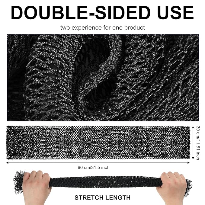 Geiserailie African Net Sponge Long Bathing Net Shower Body Scrubber Back Scrubber Skin Smoother Bathing Sponge for Daily Use or Stocking Stuffer(Black)